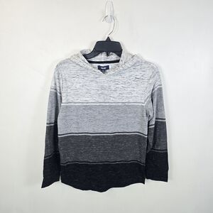 Boys Large Hooded T-Shirt Lightweight Gray Striped Pullover